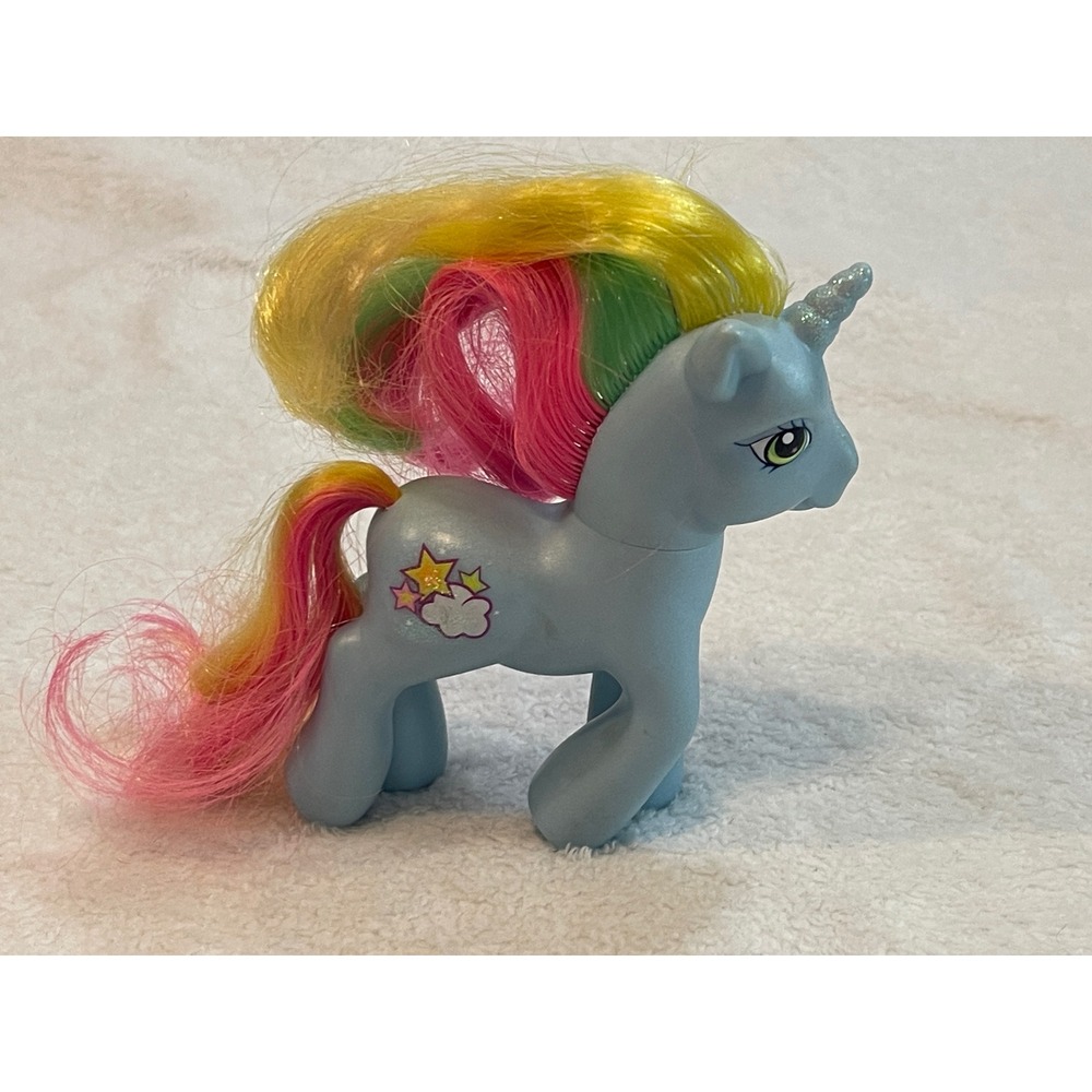 My Little Pony G3 Whistle Wishes 2006 Blue Unicorn Rainbow Hair Hasbro Figure